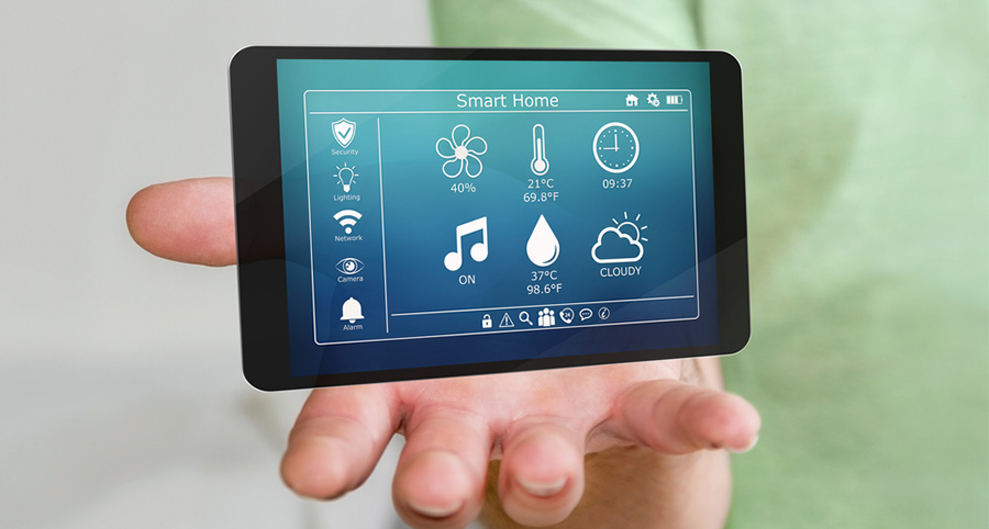 smart home security screen display on a tablet