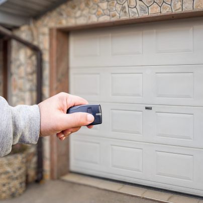 Elizabethtown security key fob pointing to a garage door